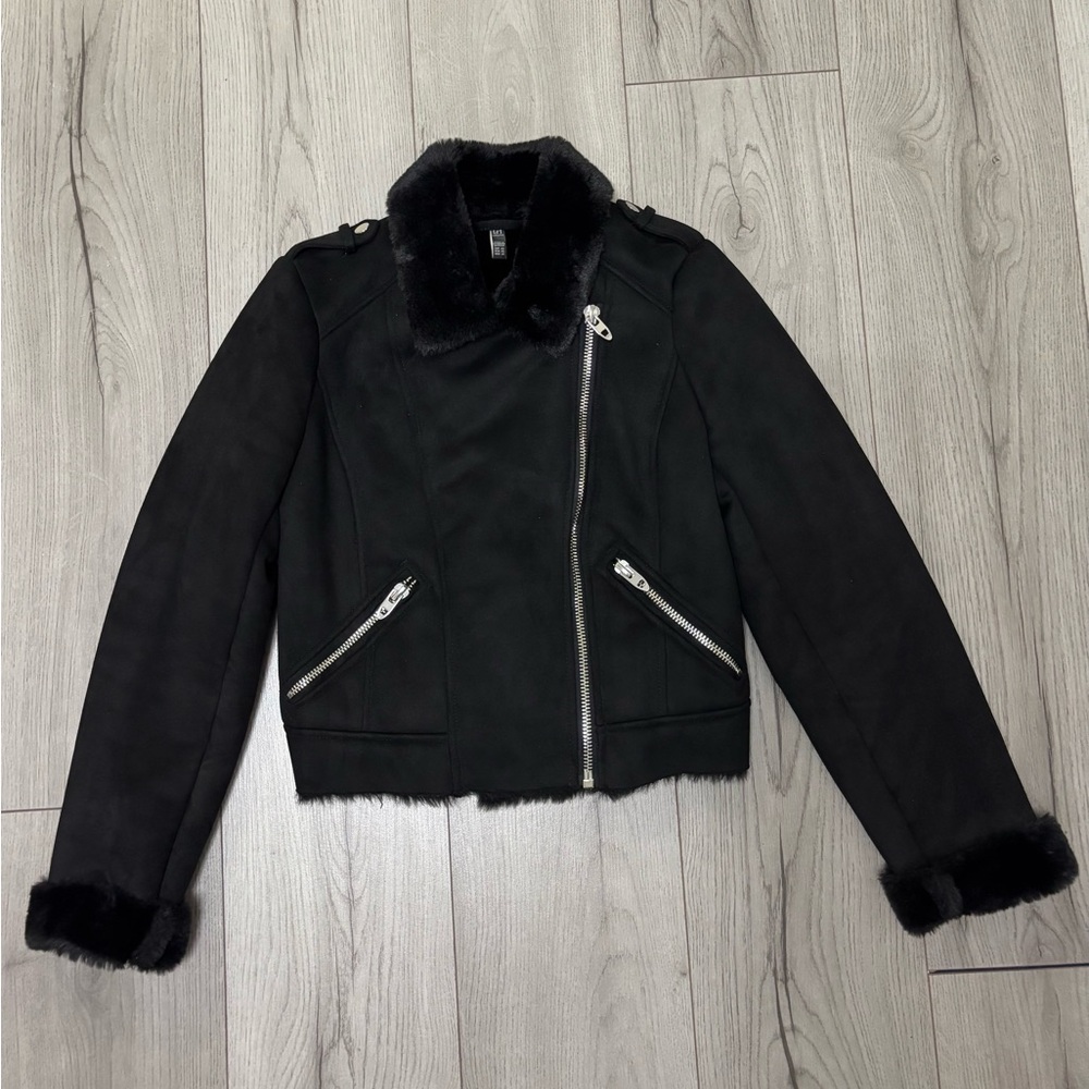 Wome faux shearling motorcycle jacket. Size XS. Color Black.